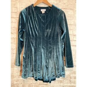 Soft Surroundings Velvet Top Womens XS Slate Blue Pleated Dark Romantic Tunic